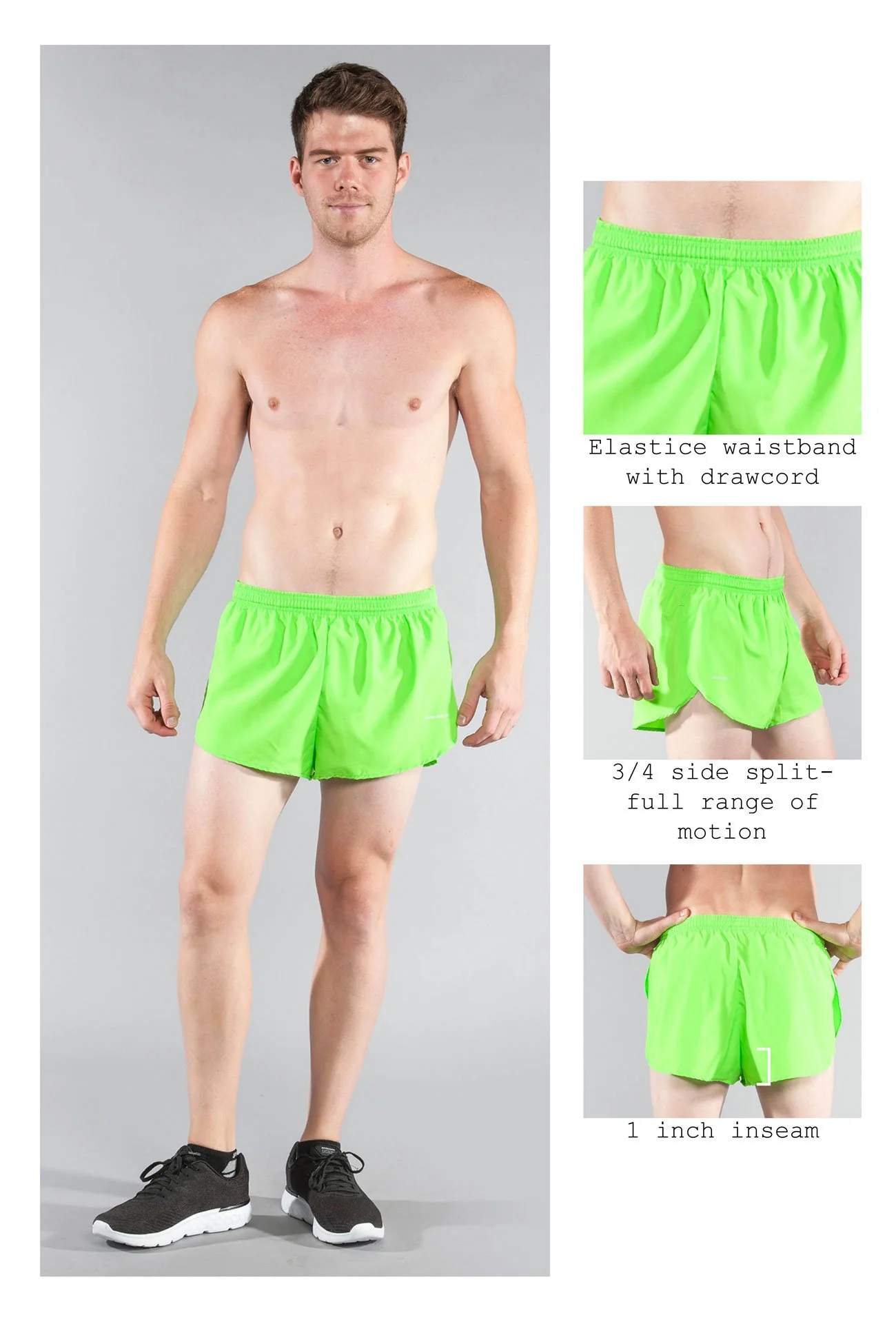 Men's Solid 1" Elite Split Shorts - Neon Lime - Image 6