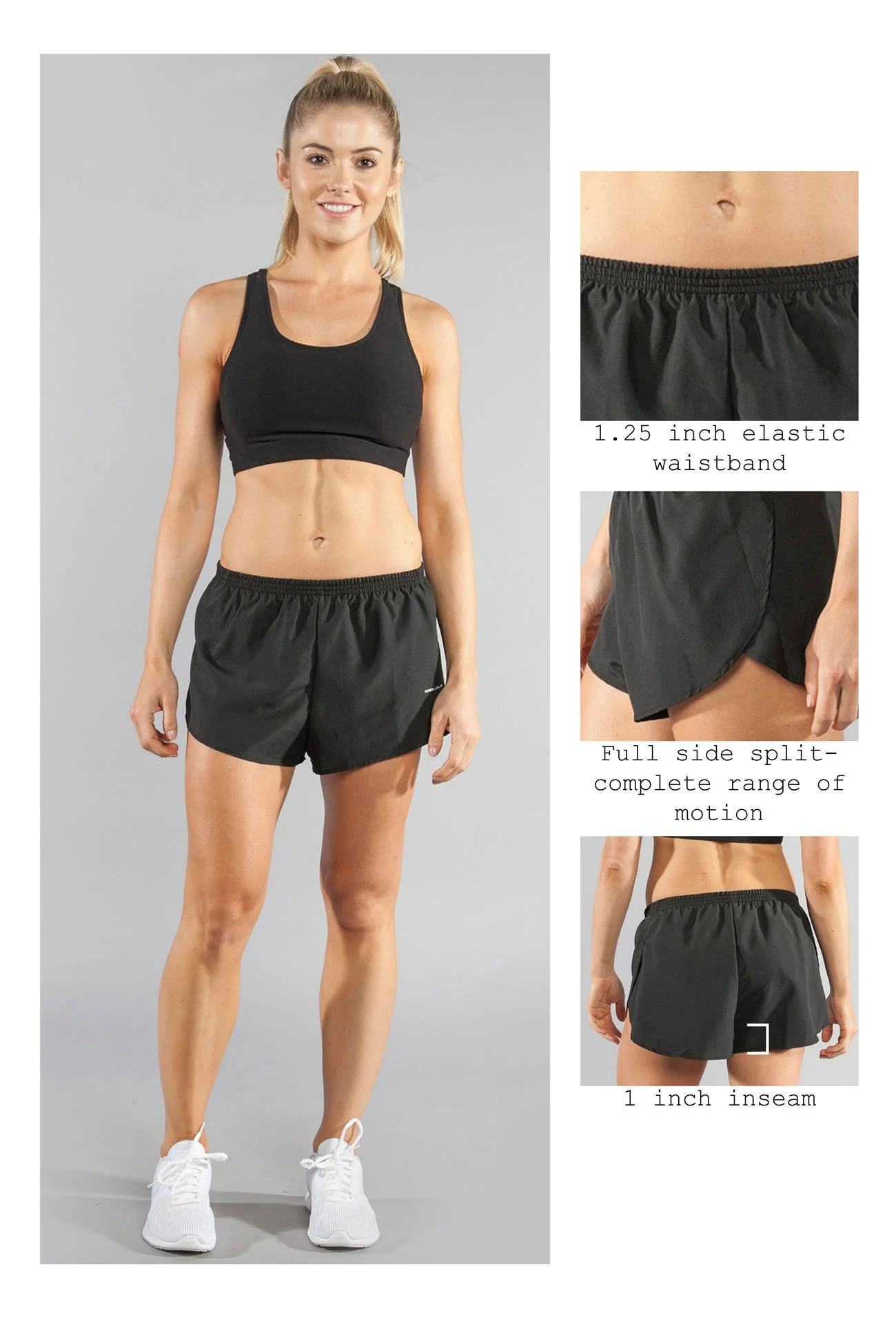 Women's Solid 1" Elite Split Shorts - Black - Image 6
