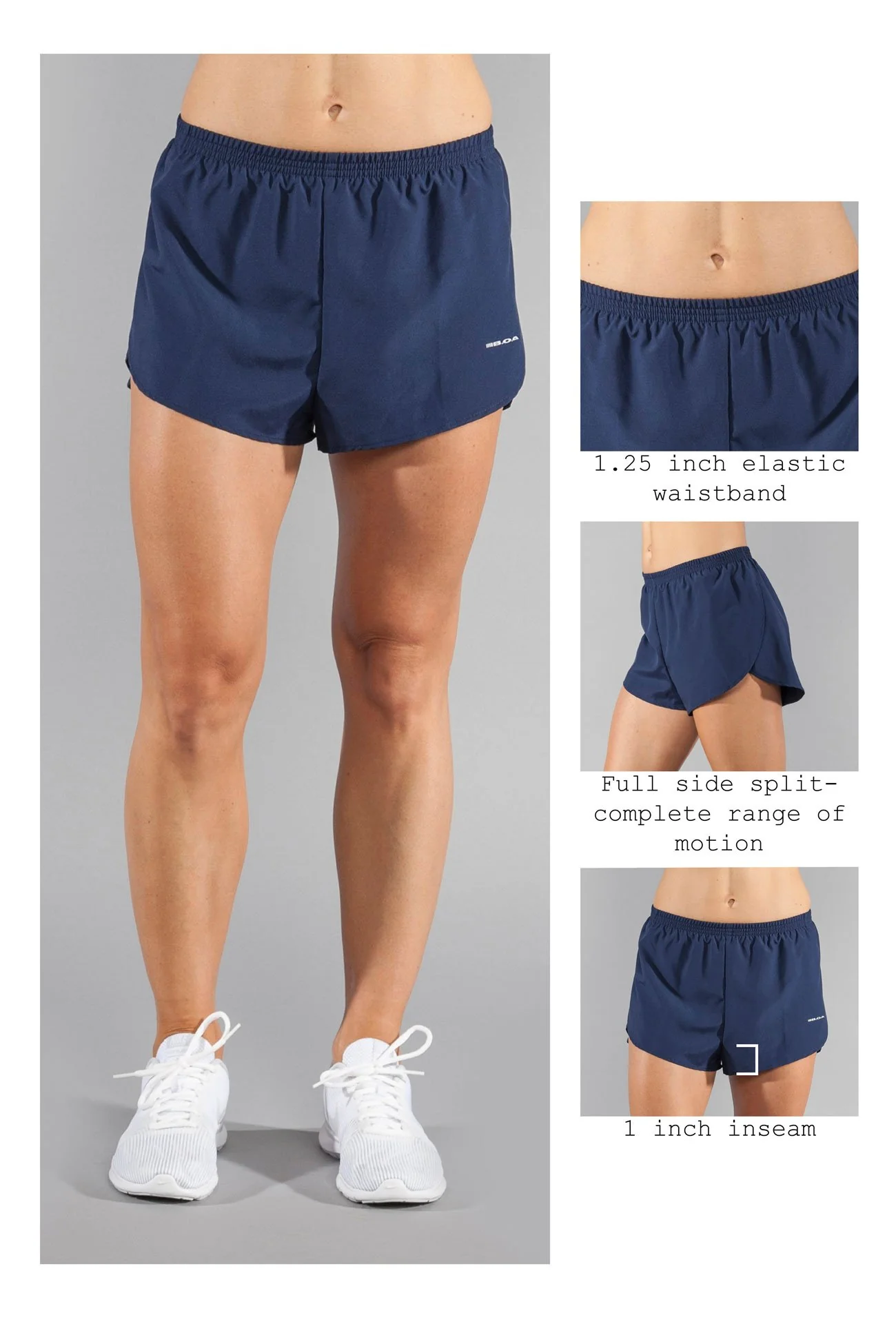 Women's Solid 1" Elite Split Shorts - Navy Blue - Image 6