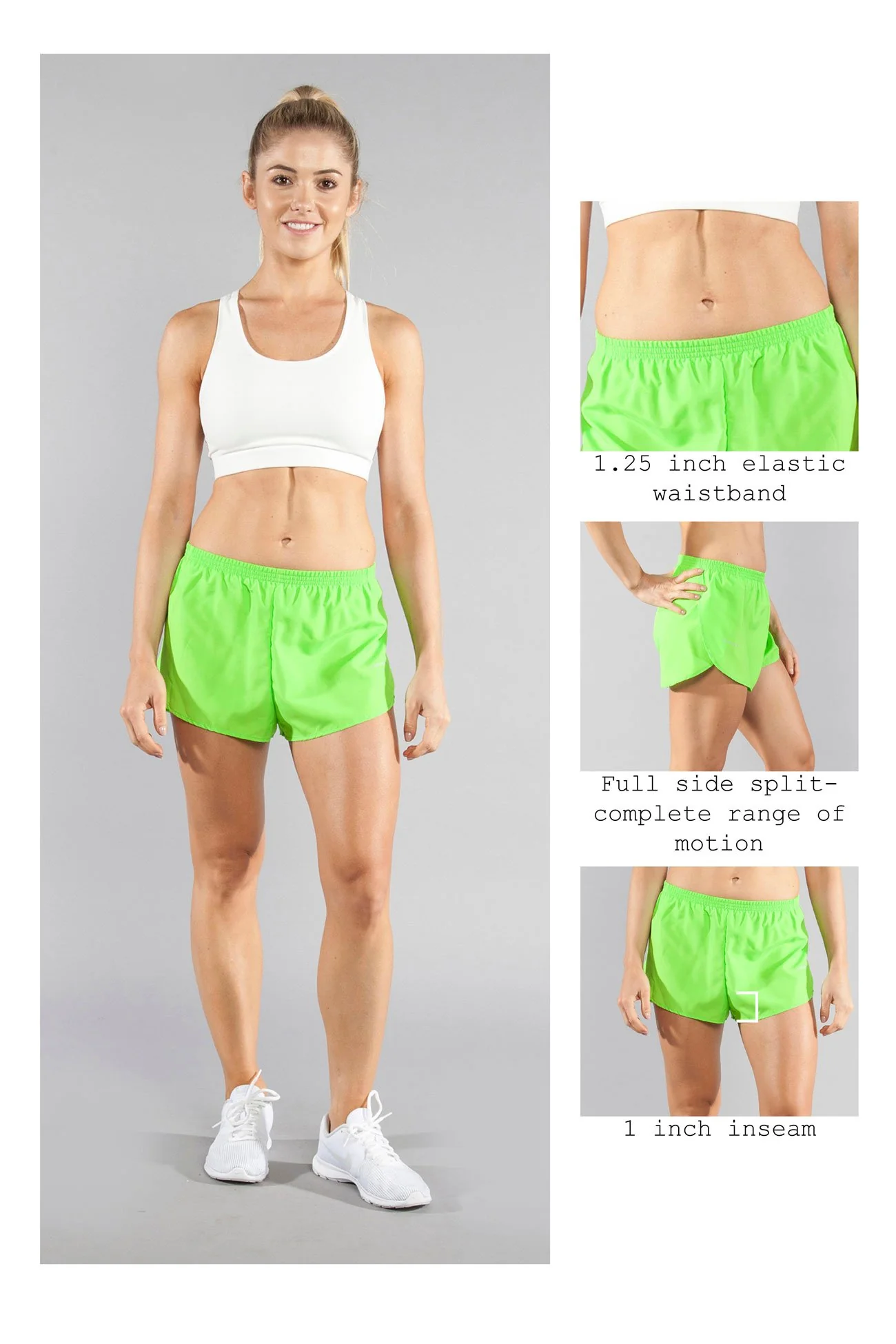 Women's Solid 1" Elite Split Shorts - Neon Lime - Image 6