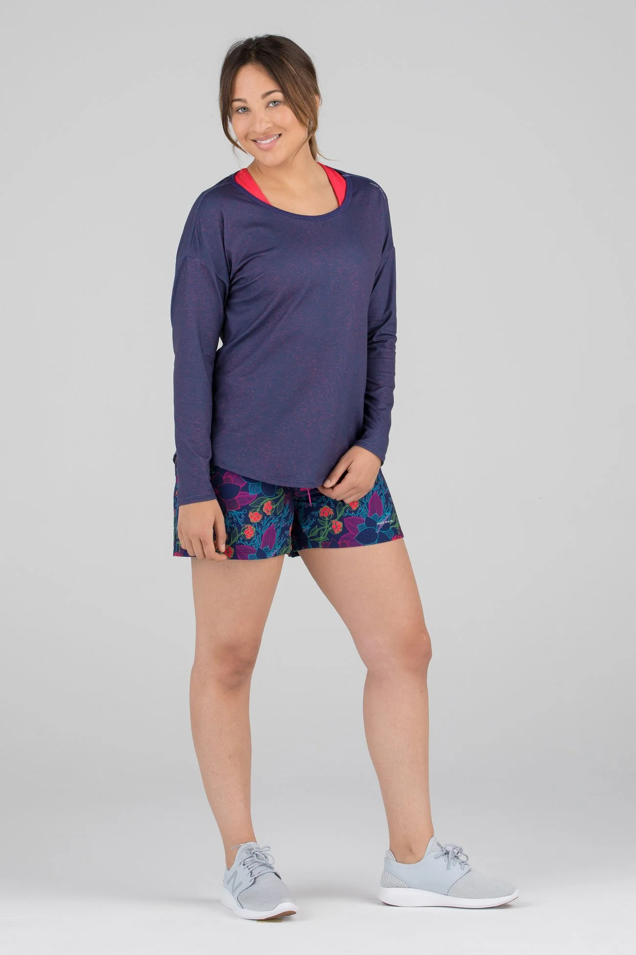 Women's Printed Hypersoft L/S Running Shirt - Cypher Navy/Red - Image 4